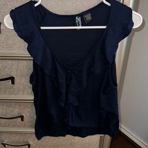 Size large sleeveless navy blue with ruffles blouse